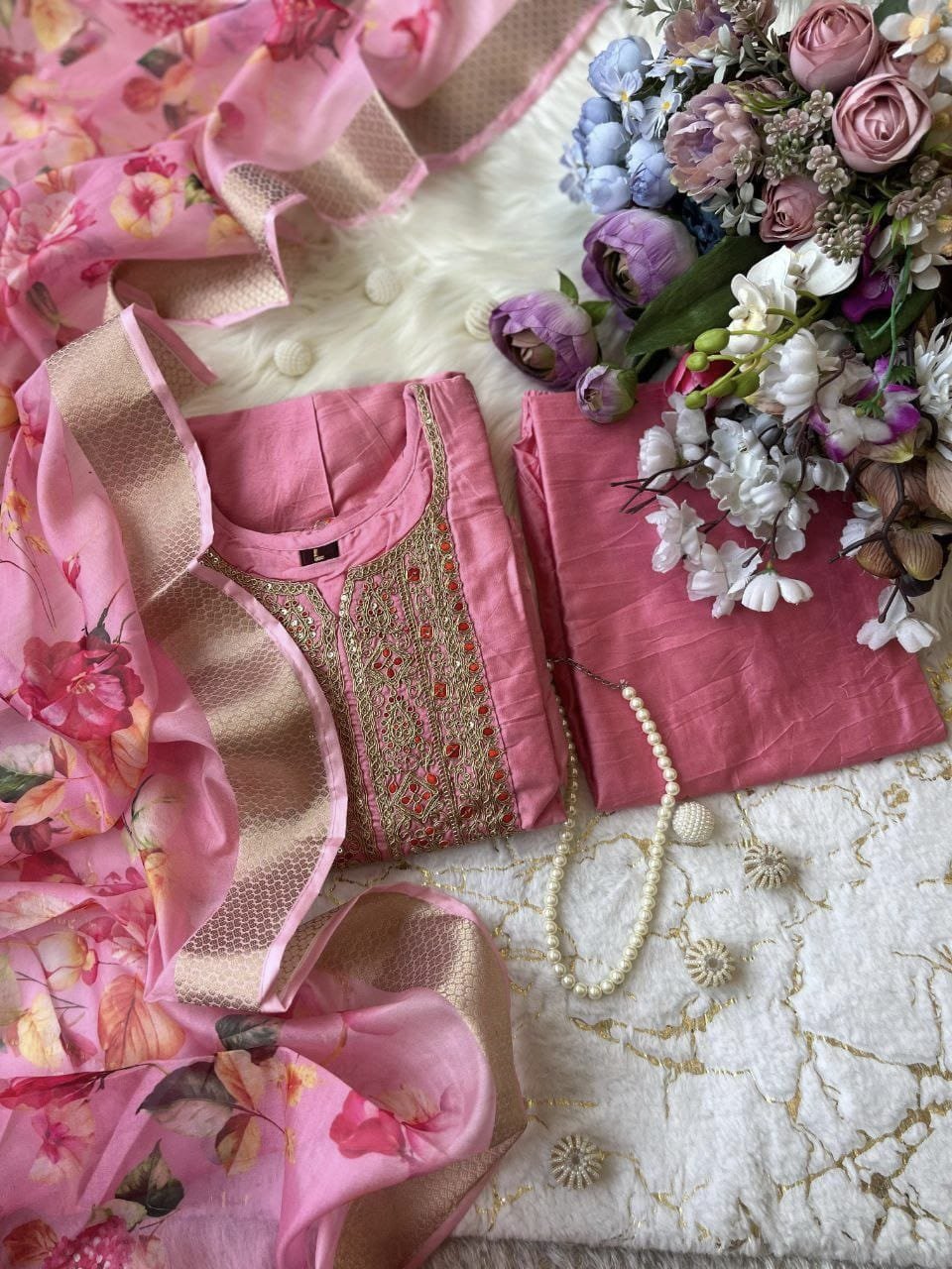 Banana Silk Anarkali Kurti Pant Dupatta Set